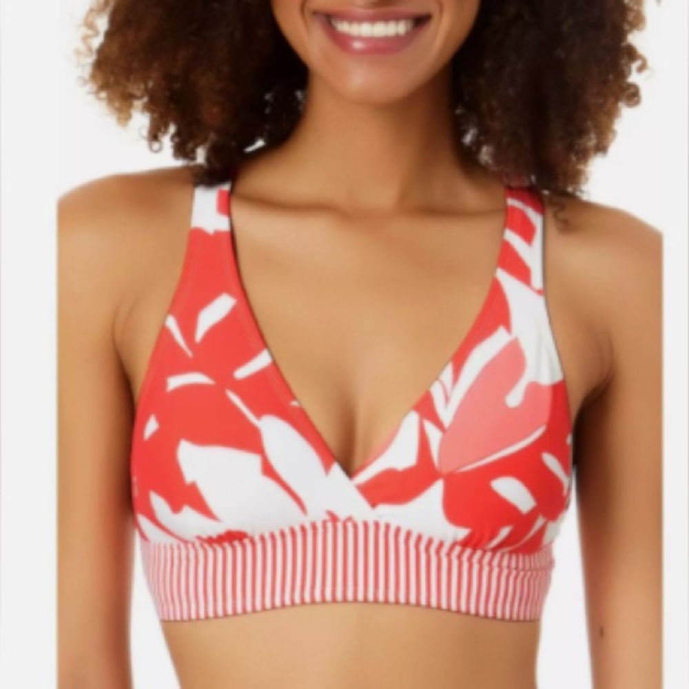 Anne Cole Salmon and White Striped Swim Top